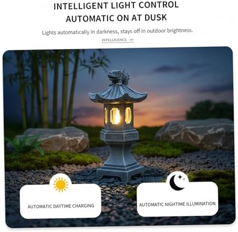 Pagoda Garden Statue, Resin Solar Japanese Pagoda Lantern, Decorative Zen Garden Landscape for Yard Patio Lawn, Style1, DéCors IntéRieurs - Image 6