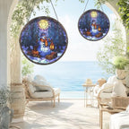 Stained Glass Window Hanging Snowman Lantern and Christmas Forest Sun Catchers Holiday Winter Scene Suncatchers for Living Room Garden Outdoor Indoor and Home Decor (9.8x9.8 in) - Image 5