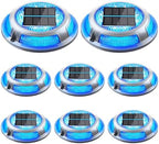 Solar Driveway Lights, 8 Pack Heavy Duty Driveway Lights Solar Powered 2 Color Mode (Cool White/Blue) IP68 Waterproof Outdoor Solar Deck Lights with Ground Stake for Pathway Garden Yard Walkway Dock by NIBUUECER