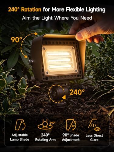 Gardenreet 20W Low Voltage Landscape Flood Lights, 12V LED Outdoor Flood Lights 1800LM Each, 2700K Warm White IP65 Aluminum Wall Wash Lights, Angle Adjustable for Trees, House, Yard, 2 Pack - Image 5