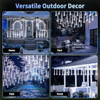 EXF Solar Meteor Shower Lights 16 Tubes Christmas Lights Outdoor Cool White - Image 5