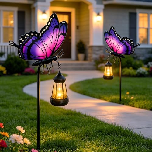 Butterfly Solar Garden Lights Outdoor Waterproof, Gifts for Women Mom Grandma Daughter, Stake Lights with Solar Lantern, Hanging Solar Lights, Solar Path Lights Yard Art Outside Patio Garden Decor - Image 7