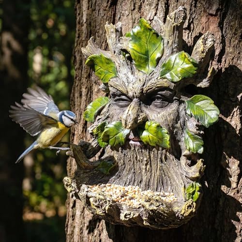 10.3" Whimsical Tree Face Sculpture, Garden Peeker Statue, Outdoor Trunk Tree Huggers Art, Landscape Accent Ornament, Hanging Fairy Elve Figurine for Yard Art, Feeder Decor Wall Mounted Statue - Image 2