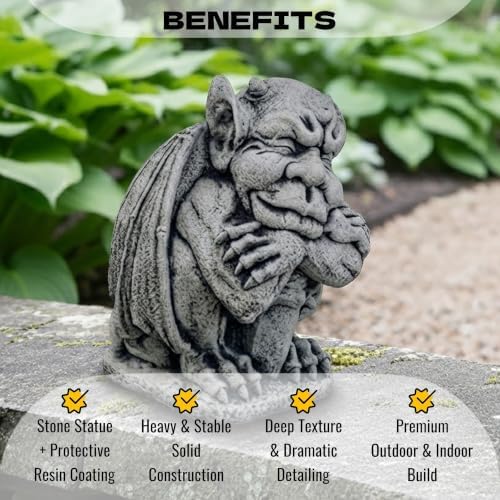 OLOMA Medieval Sleeping Gargoyle Concrete Garden Statue Winged Demon Gothic Outdoor Garden Decor Lawn Ornament Stone Mythical Creature Sculpture Yard Patio Porch Landscape Accent Gift - Image 2