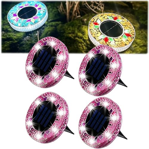 Mosaic Solar Disk Light, Solar Ground Lights Outdoor Waterproof, Auto On Off Decorative Driveway Lamps Colorful Landscape Lighting for Garden Patio Lawn Yard Decor (1pc-b) by Unknown