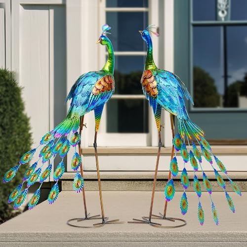32" Metal Peacock Couple Garden Statue, Handmade Sculpture - Image 3