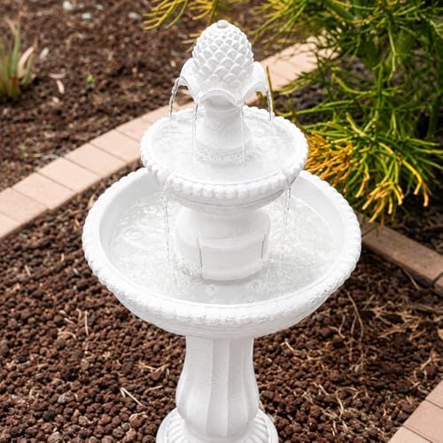 XBrand 39" 2-Tier Outdoor Freestanding Solar Water Fountain - Classic Design, White Resin Bird Bath with Pump - Ideal for Yard, Lawn and Garden, Porch Décor - Image 4