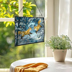 Foxes Playing in Snowy Clearing Rectangular Stained Glass Suncatcher – Hanging Window Panel with Animal & Nature Scene – Vibrant Glass Art Gift for Wildlife, Fantasy, Nature Lovers W0Z774 - Image 2