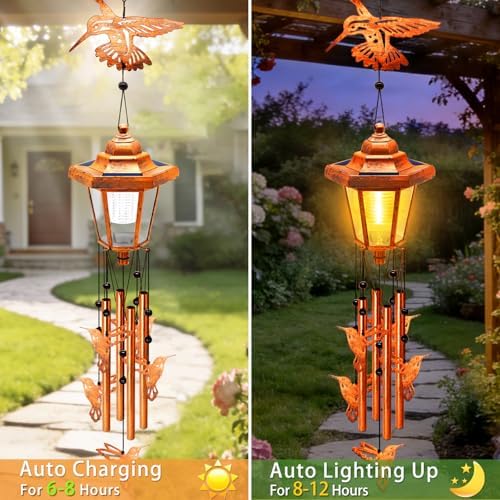 Hummingbird Solar Wind Chimes for Outside, Birthday Gifts for Mom Women Grandma Mother's Day Memorial, 34-Inch Windchimes with Wind Spinner, Outdoor Hanging Solar Lights Waterproof Yard Garden Decor - Image 3