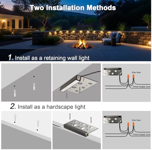 12 Inch LED Hardscape Paver Lighting, 2700K-5000K Selectable, 12-24V 7W 280LM Retaining Wall Lights, IP65 Waterproof Low Voltage Landscape Paver Lights, ETL Listed, 4PK - Image 5