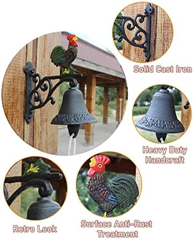 Heavy Duty Cast Iron Wall Bell, Wall Sculpture Decor Dinner Bells for Front Door School Courtyard, Manually Shaking Wall Hanging Decor Bell - Image 5