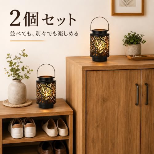 JHY DESIGN Set of 2 LED Battery Operated Table Lamp 8“H Cordless Lamp Light with 6-Hours Timer Metal Black Battery Lamp for Patio Garden Indoor Outdoor Party Events(Hollow Branch) - Image 3