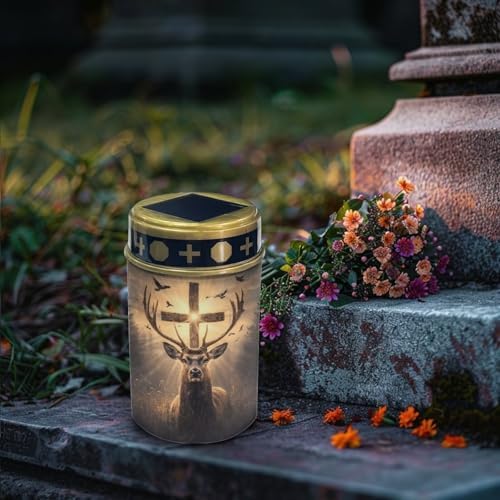 Poceacles 6 Pack Cross Solar Lights Solar Outdoor Lights Outdoor Waterproof Stake Solar Lights Votive Candles Grave Solar Candles for Memorial Day Decorations, Deer Cross Dove of Peace Light - Image 3