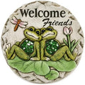 Comfy Hour Frog Stepping Stone for Garden, 10 Inch Concrete Welcome Friends Decorative Plaque, Green and Grey Outdoor Garden Path Stone with Lily Pad and Dragonfly Accent by ComfyHour