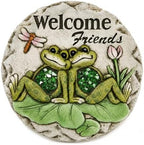 Comfy Hour Frog Stepping Stone for Garden, 10 Inch Concrete Welcome Friends Decorative Plaque, Green and Grey Outdoor Garden Path Stone with Lily Pad and Dragonfly Accent by ComfyHour