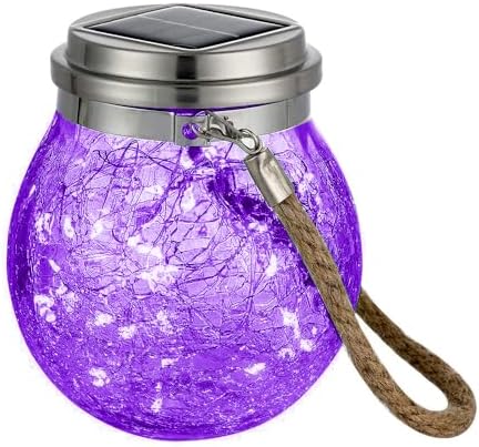 Solar Hanging Mason Jar Lights - Cracked Glass 30 LED Fairy Firefly Lantern String Lights, Outdoor Waterproof Patio Porch Garden Yard Balcony Lawn Wall Lighting Decor by Unknown