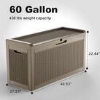 60 Gallon Waterproof Resin Deck Box, UV Resistant Outdoor Storage for Garden, Patio, Porch, Delivery（Gray，60 Gallon） - Image 2