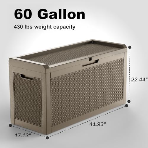 60 Gallon Waterproof Resin Deck Box, UV Resistant Outdoor Storage for Garden, Patio, Porch, Delivery（Gray，60 Gallon） - Image 2