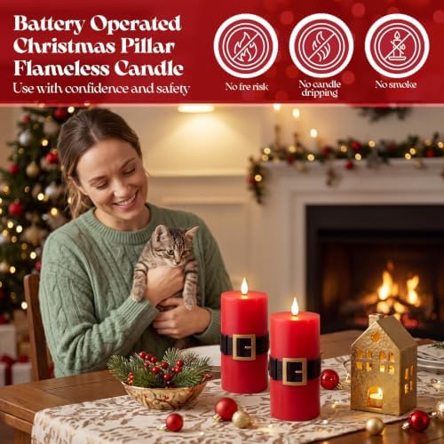 Retisee 2 Pack Christmas Flameless Candle, Santa Belt Design, Red - Image 4