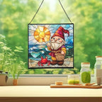 Coastal Gnome Day Stained Glass Suncatcher – Square Hanging Window Panel for Home or Greenhouse – Whimsical Glass Art Gift for Garden Lovers, Christmas, Halloween, Father Days MDrNXL - Image 2