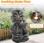 5-Tier Cascading Rock Water Fountain 18''H Outdoor Garden Waterfall with Lights, Outside Patio Water Features Fountain, for Patio, Backyard, Porch and Home Art Decor (Black A) - Image 5