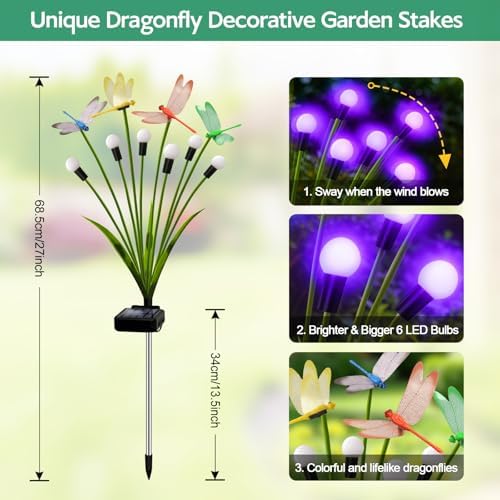 4 Pack Dragonfly Solar Garden Lights Outdoor, 24 LEDs Solar Firefly Lights - Image 2
