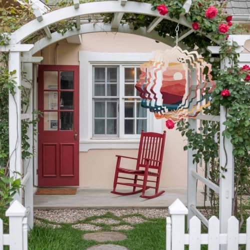 12 Inch Abstract Sunset Wind Spinner for Yard and Garden,Boho Gradient Red Brown Country Mountain Forest Hanging Ornaments Outdoor 3D Kinetic Wind Sculpture Spinners Indoor Outdoor Patio Décor Gift - Image 4