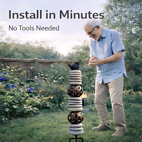 Garden Totem Sculpture with Cast Iron Bird – Natural River Rock Rustic Garden Decor, Outdoor Yard Art Garden Stake for Lawn, Patio & Cottage Garden 32 Inch - Image 6