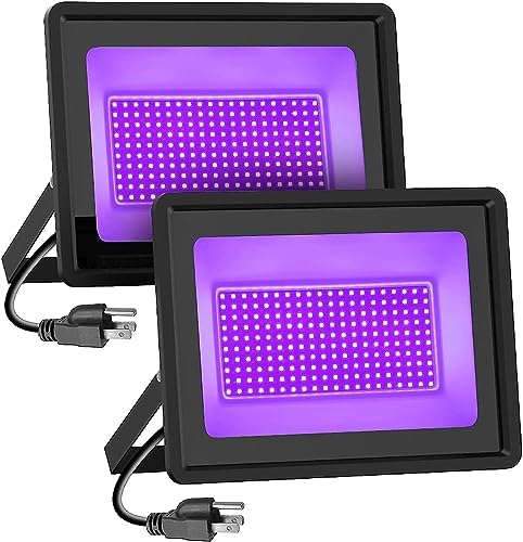 2 Pack 300W Black Lights, LED Blacklight Flood Light with Plug, IP66 Waterproof Black Flood Light Neon Glow for Party, Halloween, Fluorescent Poster, Body Paint by HWaySoul