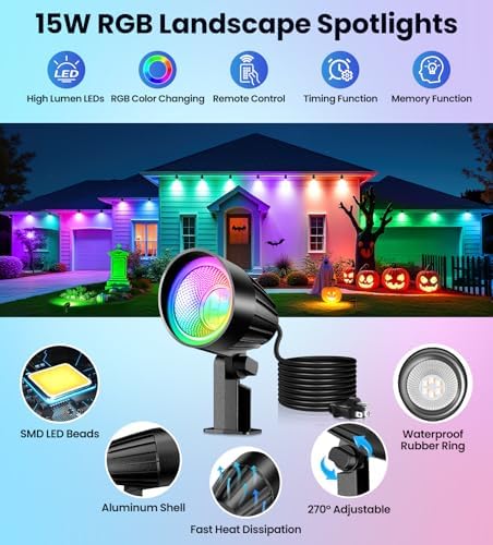 MEIKEE 15W RGB Landscape Lights 120V Outdoor Spotlights with Remote - Image 2