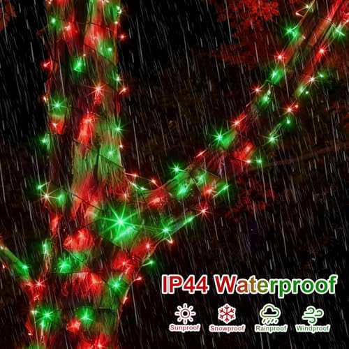 QITONG 2 Pack Red and Green Solar Christmas Lights, Each 66ft 200 LED Solar String Lights Outdoor Waterproof, 8 Modes Solar Twinkle Light for Outside - Image 5