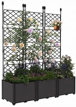 Patikuin 3-Section Sturdy Weather-Resistant Raised Garden Bed with Metal Trellis, Vertical Modular Planter Box & Privacy Screen for Climbing Plants, Vegetables, Flowers by Patikuin
