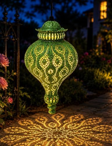 Moroccan Solar Lanterns Outdoor Hanging Garden Decor (2 Pack, Green) by CORIETTA