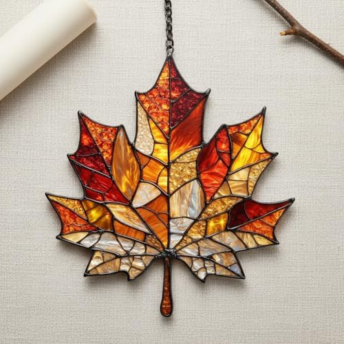 Autumn Vibrant Maple Leaf Acrylic Suncatcher - Faux Stained Glass Indoor Window Hanging Ornament, Outdoor Sun Catcher Panel, Home Decor Gift for Autumn Lovers - Image 3
