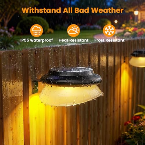 ROSHWEY Solar Gutter Lights, Fence Lights for Wall Deck-Warm White-6P-Black - Image 5