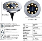 Solar Ground Lights - 8 LED Garden Lights Outdoor, Disk Lights Waterproof In-Ground Landscape Lighting for Lawn Patio Pathway Yard Driveway Deck Walkway Flood Light (Warm White) - Image 3