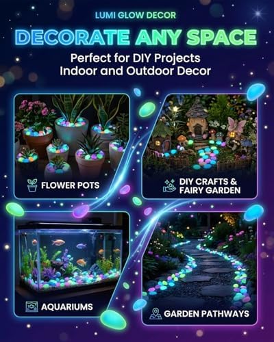 Colorful Glow in the Dark Garden Stones Night Guide Pebbles Luminous Rocks Outdoor Pathway Walkway Yard Patio Fish Tank Aquarium Stepping Decor Landscape Waterproof Solar Magical - Image 7