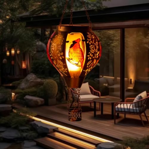 STARSOUL Cardinal Solar Hot Air Balloon Lantern with Flickering Flame, Cardinals Hanging Solar Lantern Outdoor Waterproof, Red Bird Hot Air Balloon Solar Light Decorations for Garden Yard Lawn - Image 4