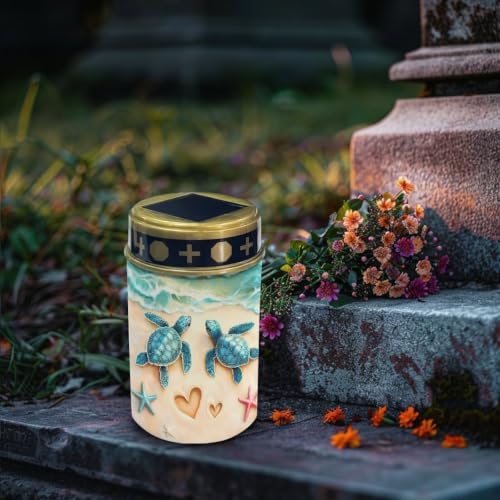 Poceacles Solar Lights Outdoor Grave Candle for Cemetery Decoration Solar Outdoor Lights for Garden Lawn Backyard Pathway Decor, Sea Turtle Starfish Beach, 6 Pcs - Image 3
