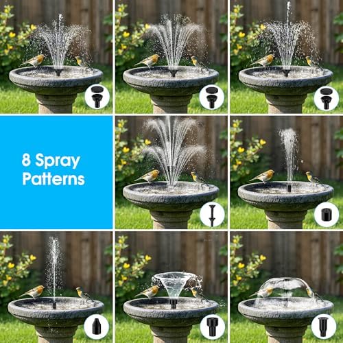 Biling 8W Solar Fountain Pump, Solar Water Pump with 3600mAh Battery Backup Work All Day, 5ft Tubing 5 Nozzles, Solar Fountain for Bird Bath, Garden Pond, Fish Tank and Hydroponics - Image 4