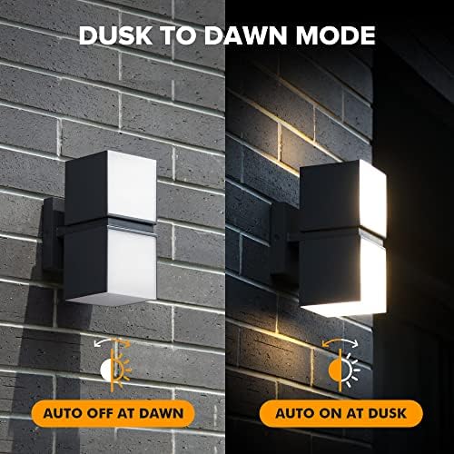 LUTEC Cuba Dusk to Dawn Outdoor Wall Lights, 3000K 1100LM LED Integrated Porch Wall Light Outdoor, IP54 Waterproof Aluminum Wall Sconce Exterior Light for Porch Patio Garage-Black - Image 2