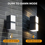 LUTEC Cuba Dusk to Dawn Outdoor Wall Lights, 3000K 1100LM LED Integrated Porch Wall Light Outdoor, IP54 Waterproof Aluminum Wall Sconce Exterior Light for Porch Patio Garage-Black - Image 2