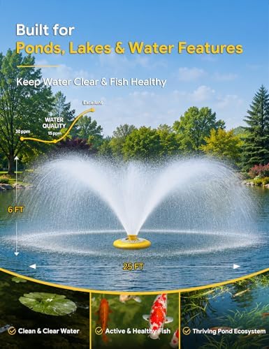 Pond Fountain Aerator with RGB Lights, 1HP 15000 GPH Floating Fountain Pump for Pond & Lake, APP & Remote Control, 110V 750W Water Circulation System, 100FT Cord, 2 Spray Patterns, Timer - Image 6