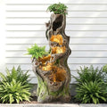 Grepatio Outdoor 6 Tier Cascading Water Fountain, 40" H Water Feature Fountain with 5 LED Lights, Large Outdoor Water Fountain with Realistic Tree Trunk Look for Garden Patio Backyard by Takesyoutohaveawonderfullife
