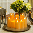 Homemory Amber Flickering Flameless Candles, Battery Operated Acrylic LED Pillar Candles with Remote Control and Timer, Fall Candles, Set of 9 - Image 2