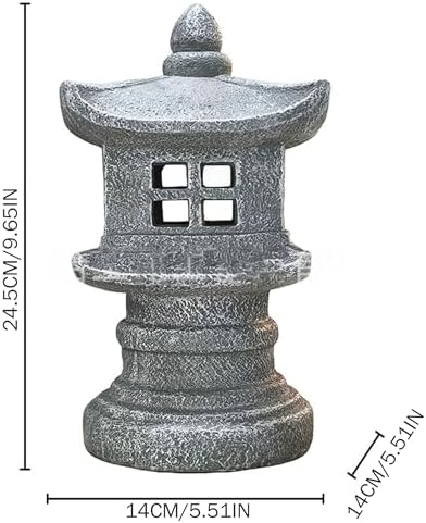 Pagoda Garden Statue, Japanese Pagoda Lantern Solar Garden Statue - Waterproof Resin Outdoor Lawn & Patio Decor (Gray) - Image 2