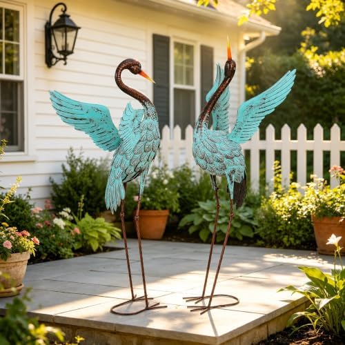 47.5" Blue Heron Statues, Extra-Large Sandhill Crane Decor Set of 2 - Image 3