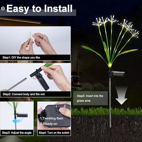 Solar Garden Lights Outdoor, 6 Pack Swaying Fairy Firework Lights Warm - Image 3