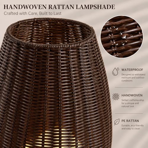 Outdoor Rattan Floor Lamp,Coffee Wicker Lampshade,for Patio and Garden - Image 2