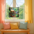 Palomino Rocky Mountain Horse grazing beside shallow stream Square Suncatcher –Stained Glass Style Window Panel with Pastoral Scene, Custom Decorative Hanging Art for Equestrian Home, Christmas Jkv88r - Image 5